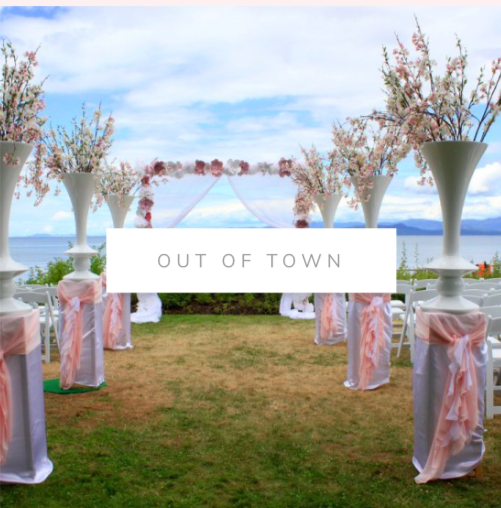 Out of town weddings, beachside ceremony with florals and flower backdrop